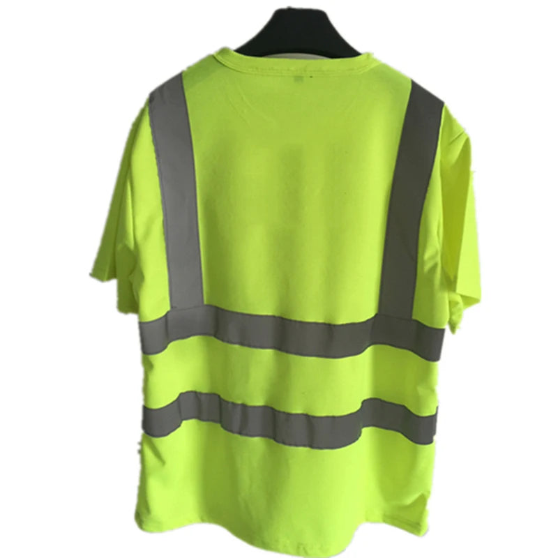 Hi Vis T Shirt Reflective Safety Lime Orange Short Sleeve High Visibility O-Neck Shirt Two Tone Workwear Shirt