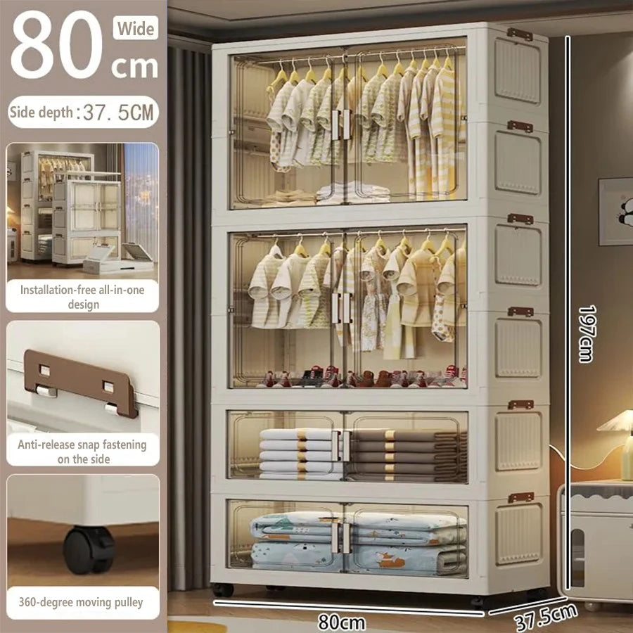 Multi-Functional Folding Storage Cabinet with Doors White/Black/Gray for Home Office Kitchen Bathroom Organizer