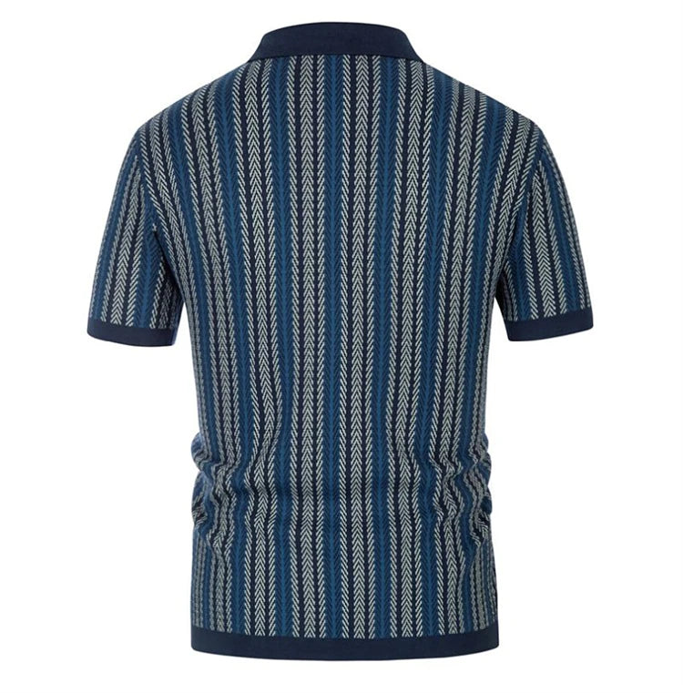 High End Jacquard Striped Polo Shirts For Men Short Sleeve Elastic Summer Quality Viscose Knitted Smart Casual Camisas De Hombre