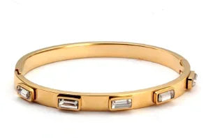 Stainless Steel Crystal Bracelet Bangle – Elegant 3-Stone Fashion Jewelry
