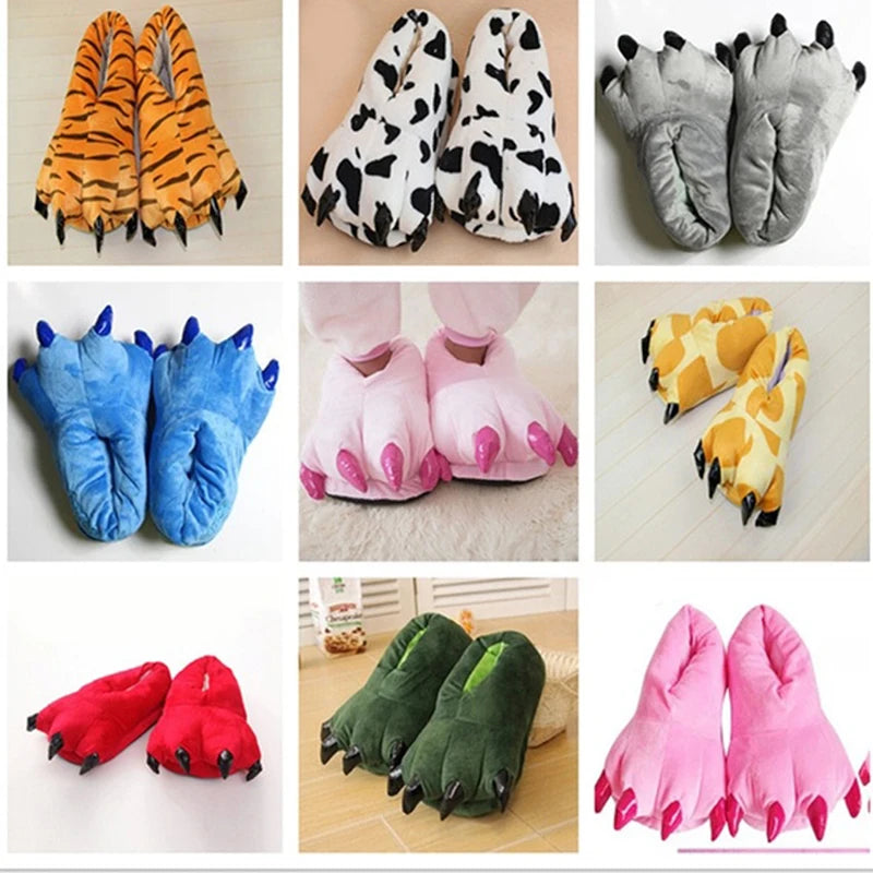 2025 Winter Warm Soft Indoor Floor Slippers Women Men Shoes Paw Funny Animal Christmas Monster Dinosaur Claw Plush Home