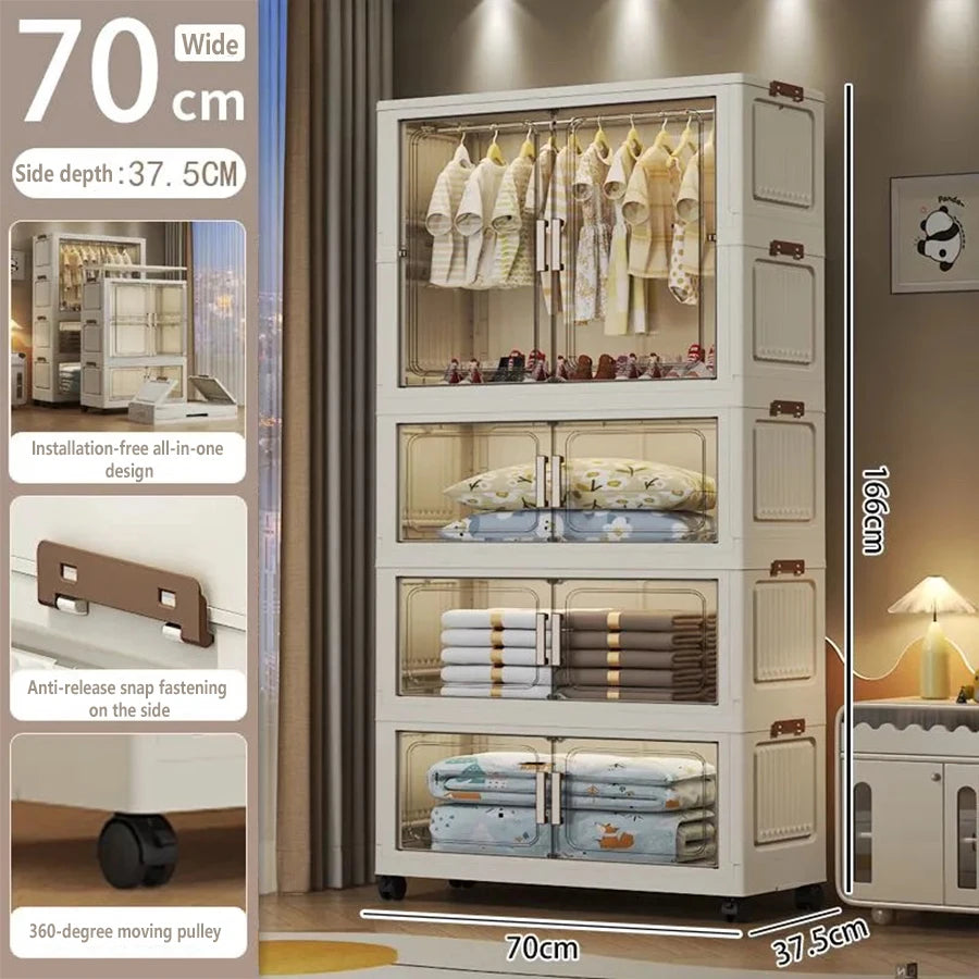 Multi-Functional Folding Storage Cabinet with Doors White/Black/Gray for Home Office Kitchen Bathroom Organizer
