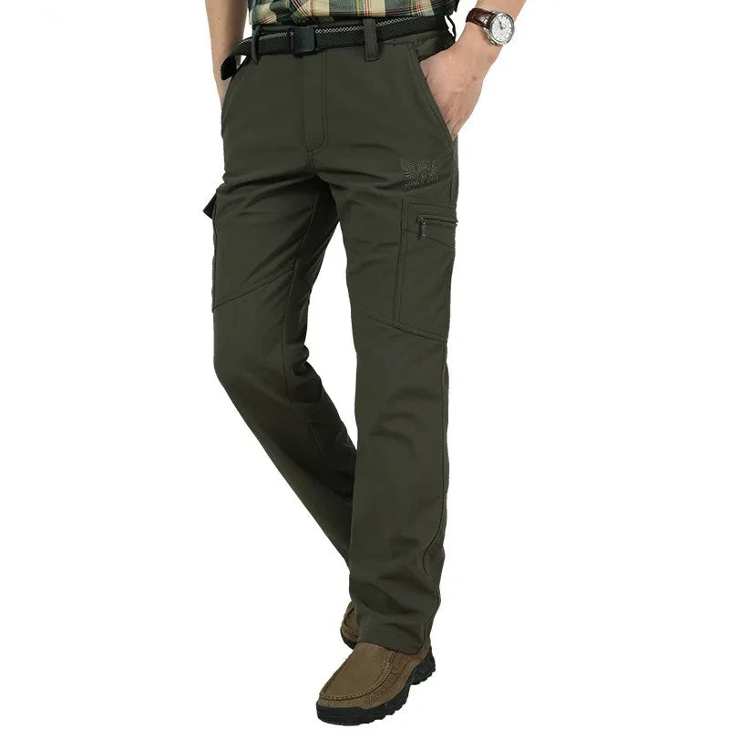 Men's Winter Fleece Tactical Pants Warm Cargo Pant Hunting SoftShell Work Trousers Shark Skin Thick Warm Waterproof Pants M-4XL