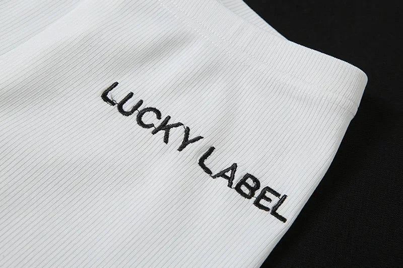 Fashion Summer Solid Lucky Label Letter Embroidery Two Piece Sets Women Sweatshirt+Leggings Casual Sporty Tracksuits Female