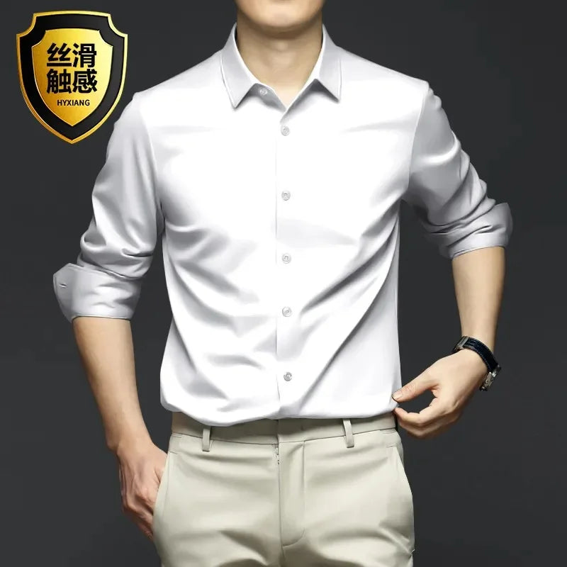 New Stretch Anti-Wrinkle Cotton Men's Shirts Short Sleeve Dress Shirts For Men Slim Fit comfort Social Business Blouse Gray 5XL