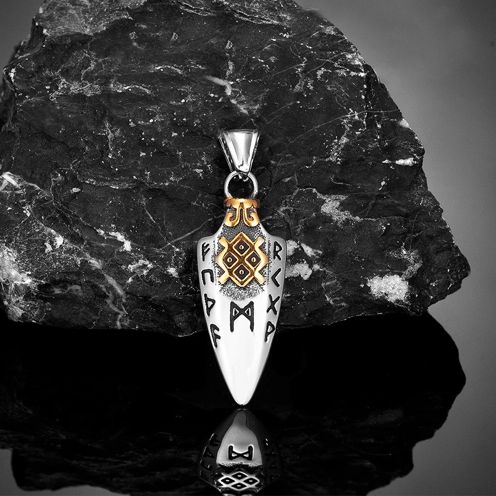Norse Runes Odin's Spear Gungnir Necklace Men Gold Color Stainless Steel Arrowhead Pendant Valknut Talisman Male Vikings Jewelry