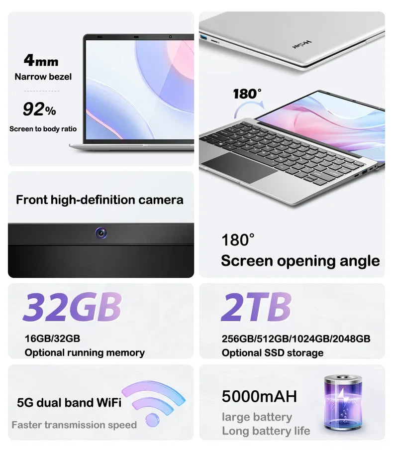 Powerful 14.1" Laptop Intel Core I9-9900 32GB 2TB Gaming PC Super Thin Office Study Computer PC Windows 11 Pro 1920*1080 HD