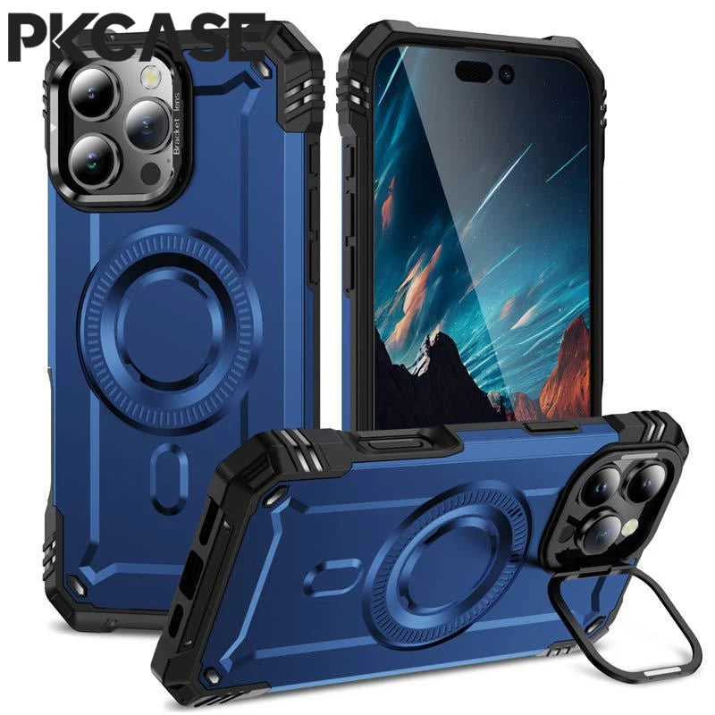 PKCASE Military Shockproof Bracket Case For iPhone 17 Air 16 15 14 Plus Pro Max For Magsafe Magnetic Armor Cover