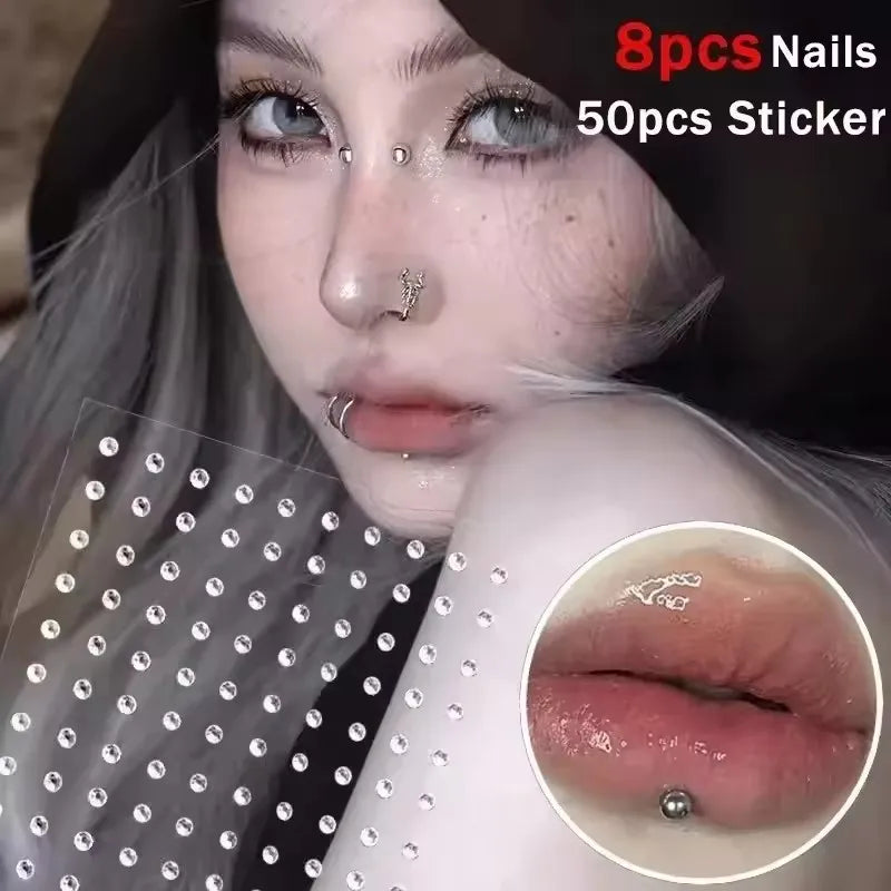 180pcs Metal Fake Nose Ring Stickers Non Piercied Lip Nails Ear Stud for Women Men Pack Fake Eyebrow Lip Piercing Body Jewelry