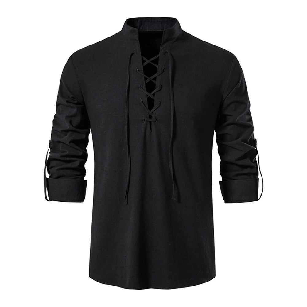 New Men's Casual Blouse Cotton Linen Shirt Tops Long Sleeve Tee Shirt Spring Autumn Slanted Placket Vintage Yoga Shirts