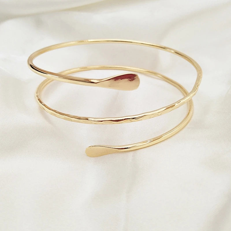 Alloy Spiral Armband Swirl Upper Arm Cuff Armlet Bangle Bracelet Egyptian Costume Accessory for Women Gold Silver Color
