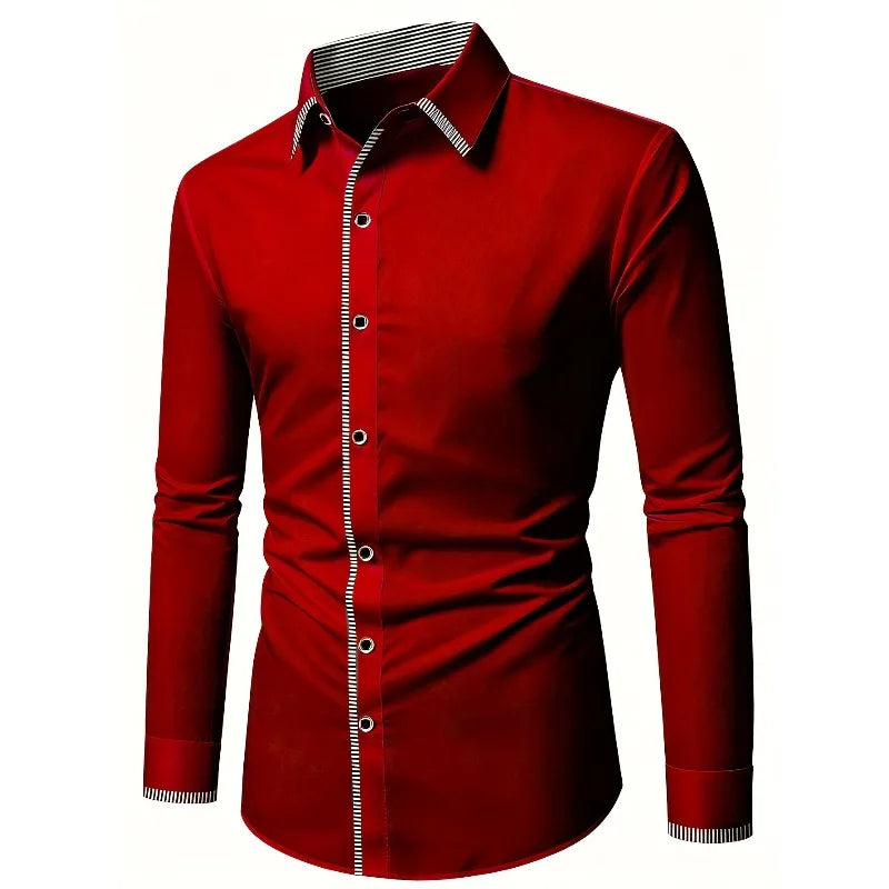 2025 New Men Patchwork Shirt Fashion Dress Tuxedo Long Sleeve Smart Casual Four Season Man Micro Elastic Shirts