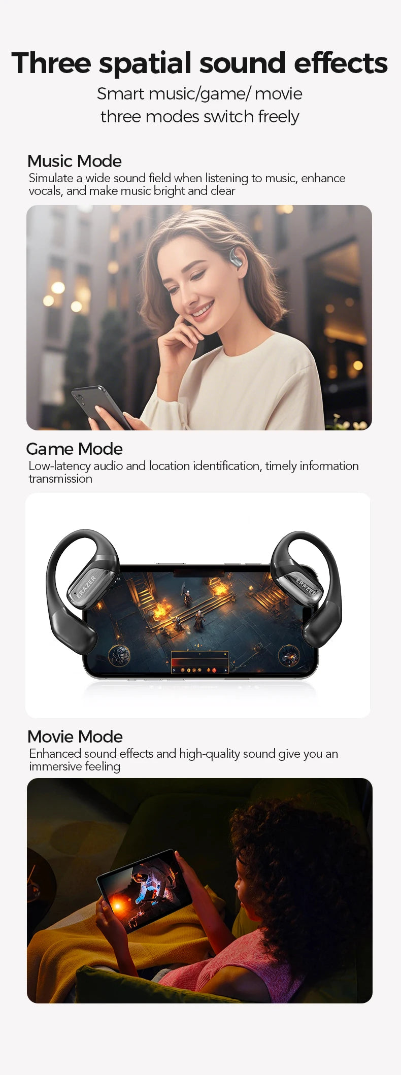 Bluetooth Headphones ERAZER XF35 Full HD Display Wireless Earphones Translation Earbuds Clear Sound Quality 400mAh Charging Case