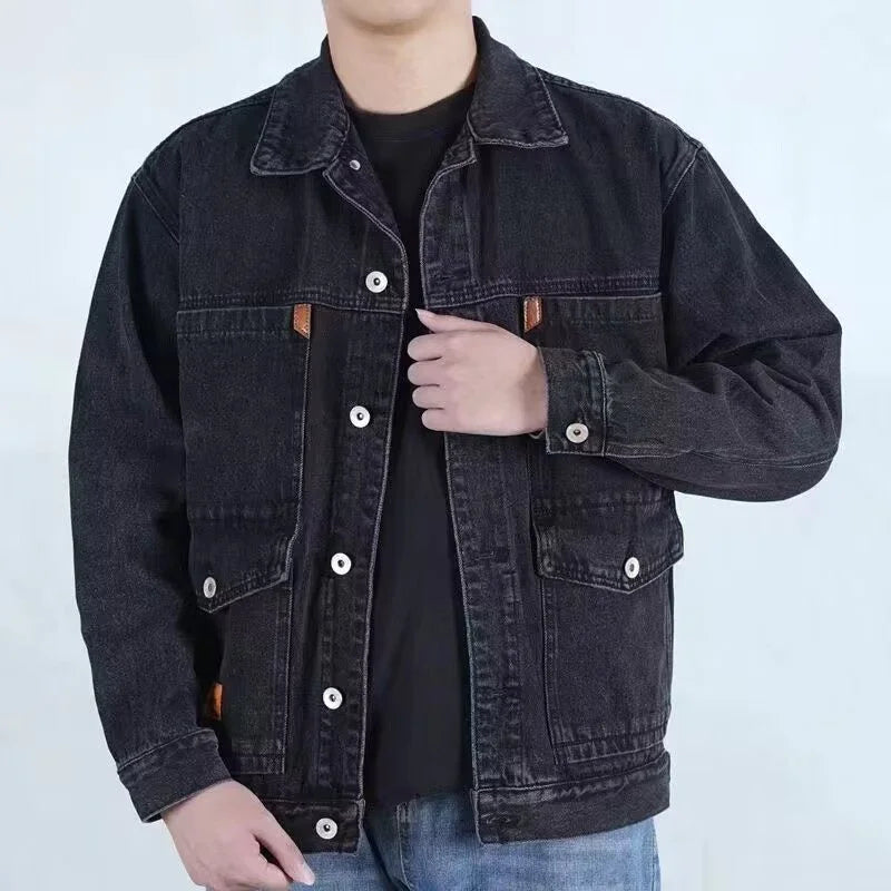 Retro American Denim Jaet Loose Fit with Multiple kets for Men Casual Wear Resistant And Dirtproof for Spring And Autumn