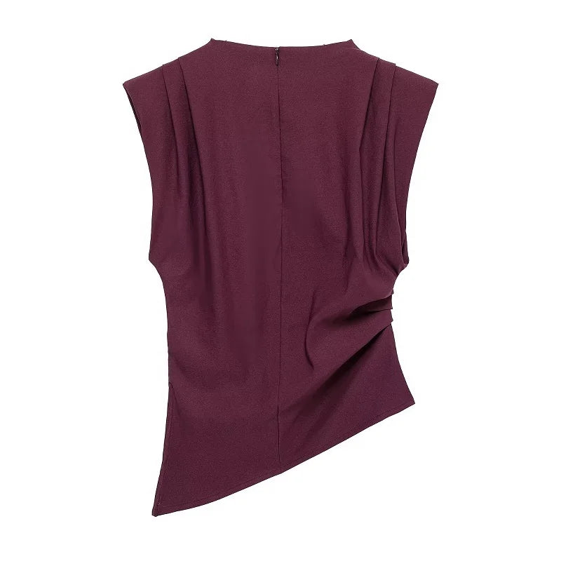 MUJER Asymmetric Tank Top Female Ruched Sleeveless Tops for Women High Neck Strapless Top Women Fashion Aesthetic Tops Woman