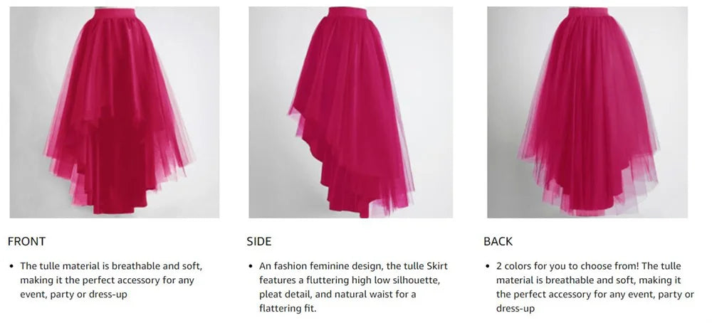 MisShow Gothic Punk Hi-Lo Tulle Maxi Women Skirt Elastic Waist High Low Mesh Net Costume Party Prom Cocktail Long Tutu Dress