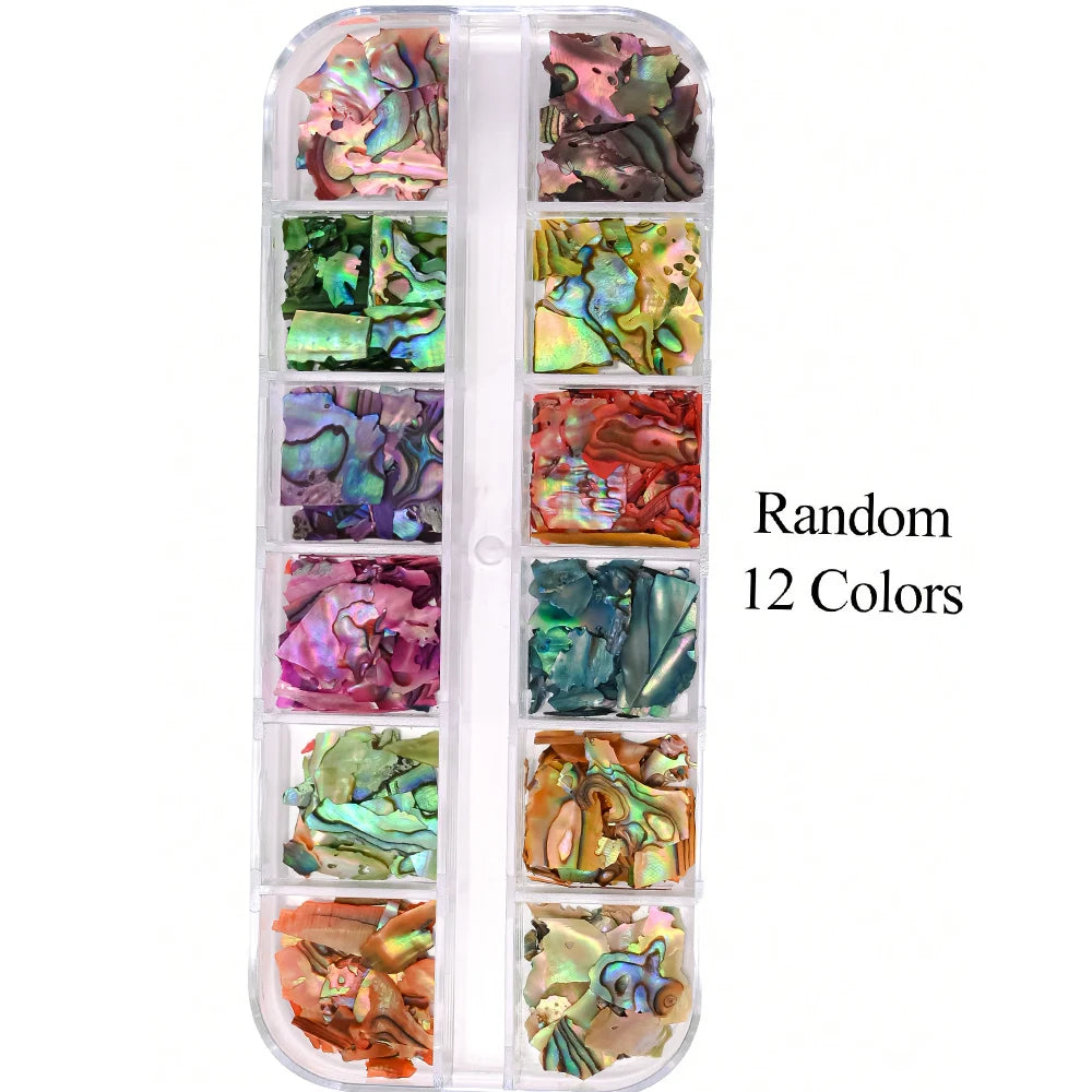 Set 12 Colores Láminas de Concha de Abalón para Nail Art – Efecto Aurora