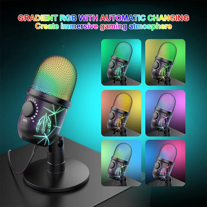USB Microphone for Live Streaming And Karaoke V5 Noise Cancelling Gaming Condenser Microphone with Mobile Phone Stand