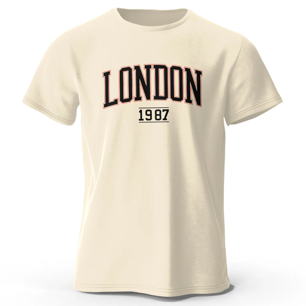 Men's London 1987 Vintage T-shirt Sport 100% Cotton Print Oversized Tees for Men Women Sportswear Tops