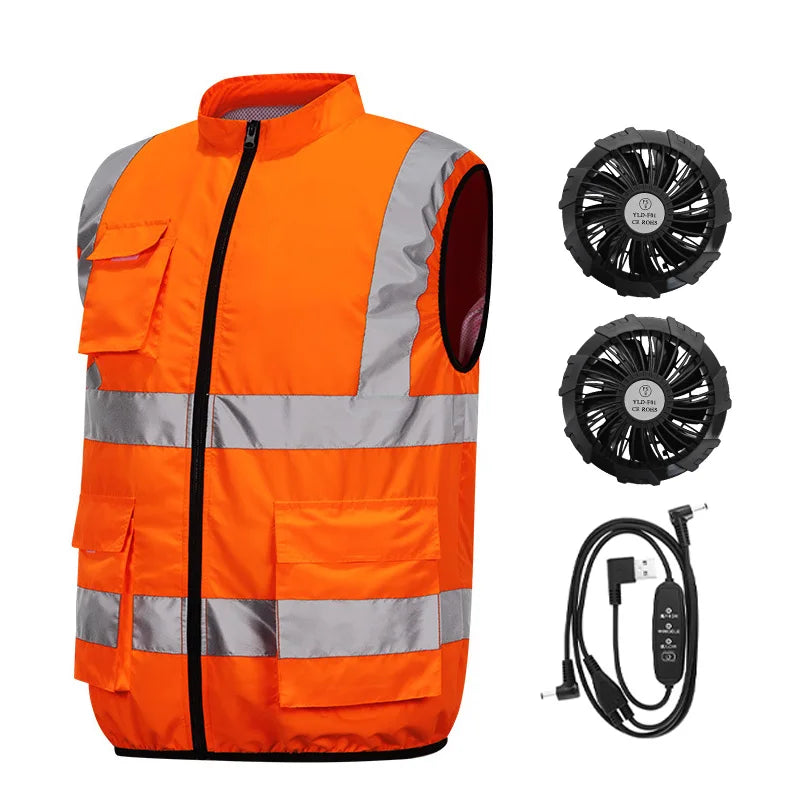 Summer Cooling Fan Vest for Men Women Outdoor Reflective Air Conditioning Clothes Anti-Heat Sunscreen Vest Hiking Fishing