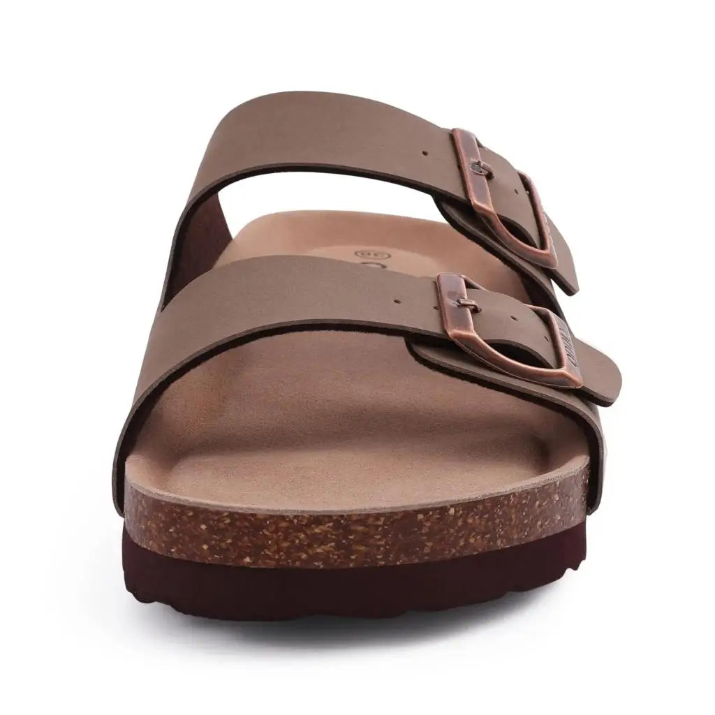 Litfun Women's Cork Footbed Sandals Classic Flat Sandals Fashion Thick Bottom Double Buckle Slides Beach Sandals With Adjustable