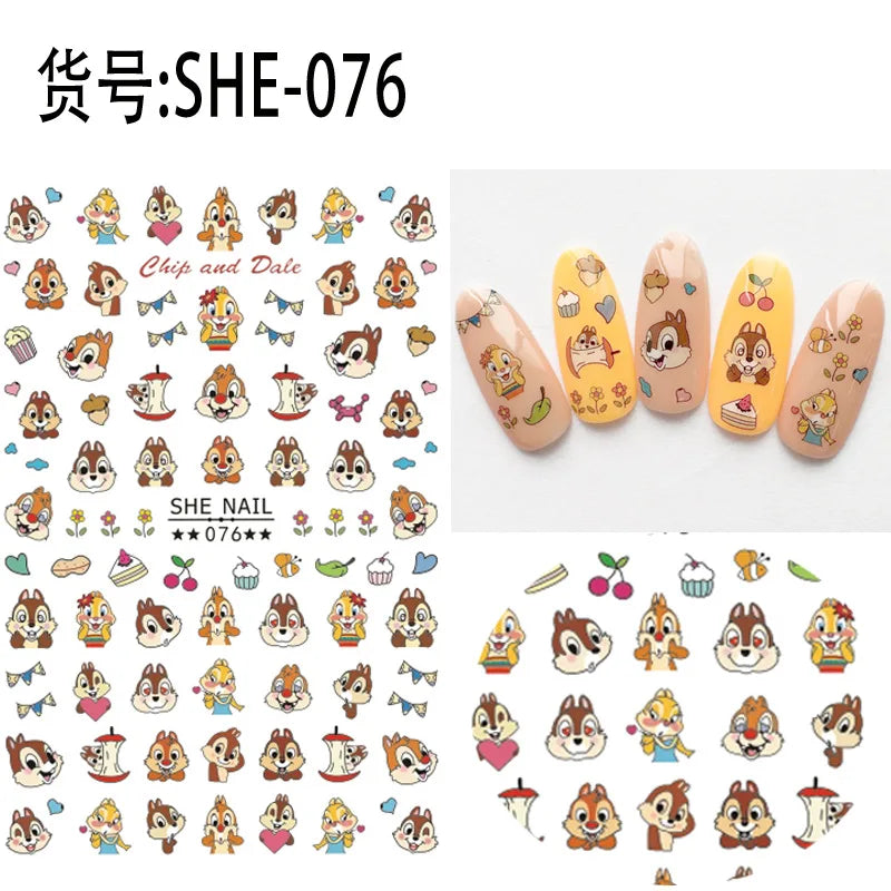 Disney Cartoon Adhesive Nail Stickers Nail Decorative Decals Nail Sliders Stitch Mickey 3D Stickers Press on Nails
