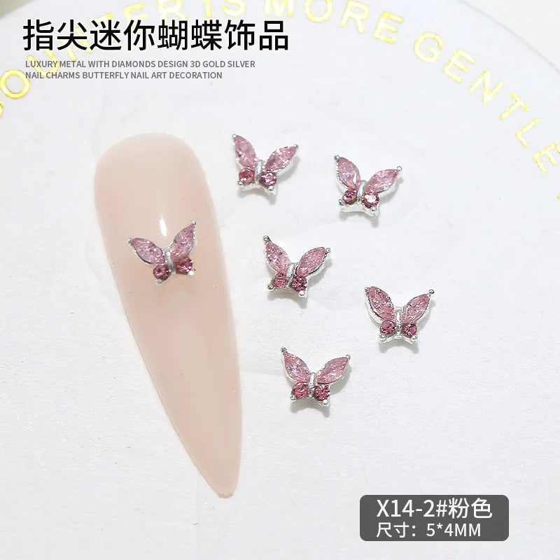 10PCS 3D Mini Crystal Butterfly Nail Art Charms Jewelry Parts Accessories Luxury Alloy Nails Decoration Rhinestones Supplies