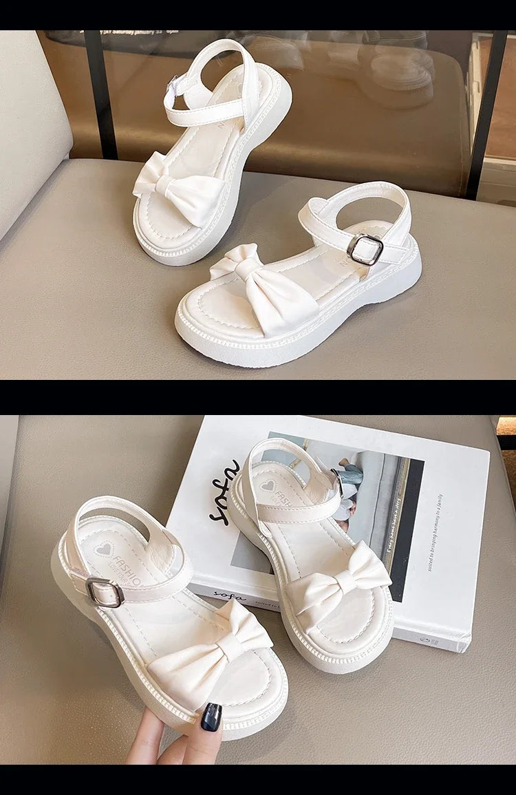 Girls Summer Beach Sandals 2025 New Solid Color Kids Causal Sandals Fashion Sweet Bow School Versatile Children Princess Shoes