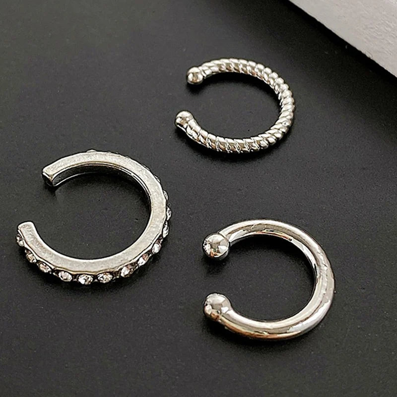 3 PCS Small Pearl Clip-On Earrings Shiny CZ Stone Classic Silver Gold-color Simple Style Daily Wear Party Jewelry For Woman