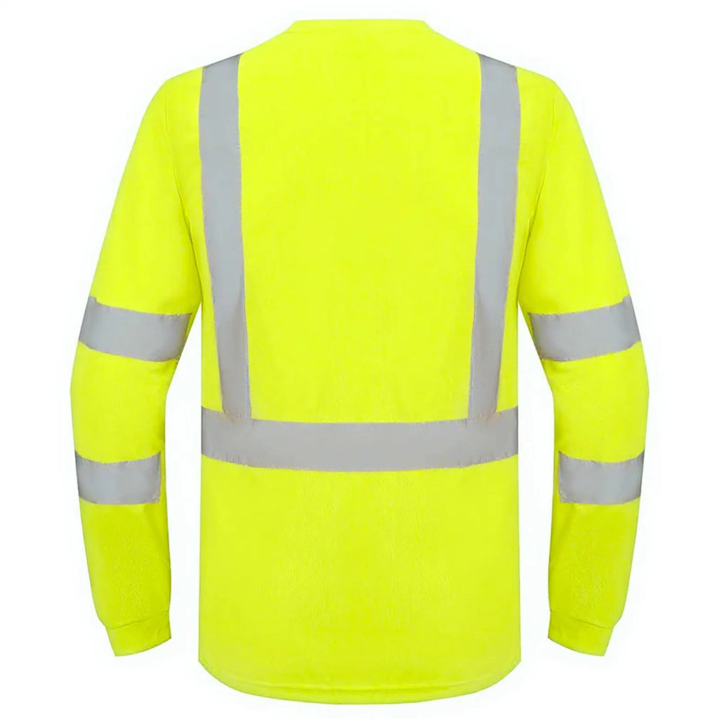 High Visibility Long Sleeve Round Neck T-shirt Reflective Workwear For Engineering Wharf Moisture Wicking Casual Men Top