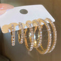 3 Pairs Full Shiny Rhinestone Hoop Earrings For Women Gold Color Sparkling Exaggerated Circle Earring Simple Luxury Jewelry Gift