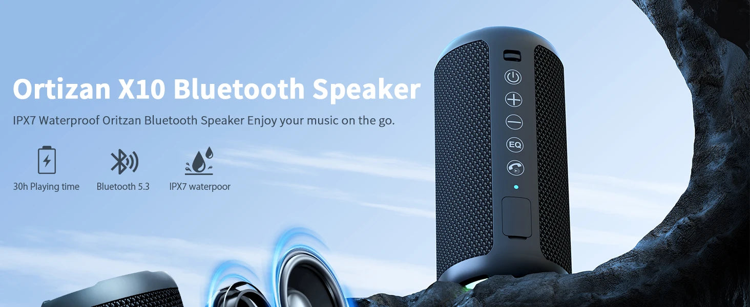 Ortizan X10 Bluetooth Speaker Enhanced Bass Portable Speaker with TF Card Slot 30H Playtime IPX7 Waterproof Speaker for Camping