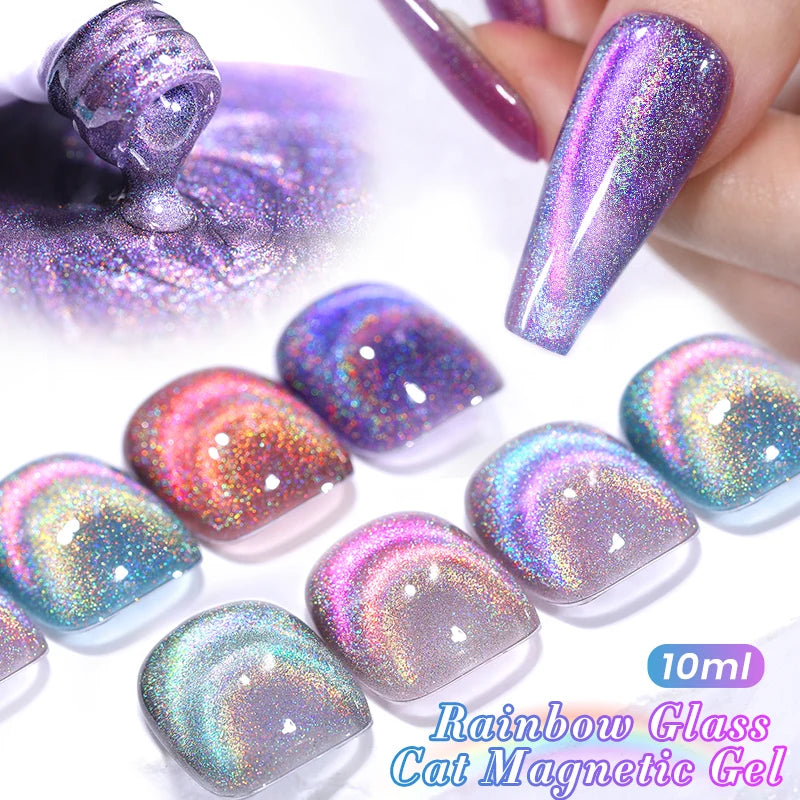 BORN PRETTY Super Holos Cat Magnetic Nail Gel Polish for Nails 10ml Soak Off Holographics Laser Gel Polish Auroras Glimmer Nails