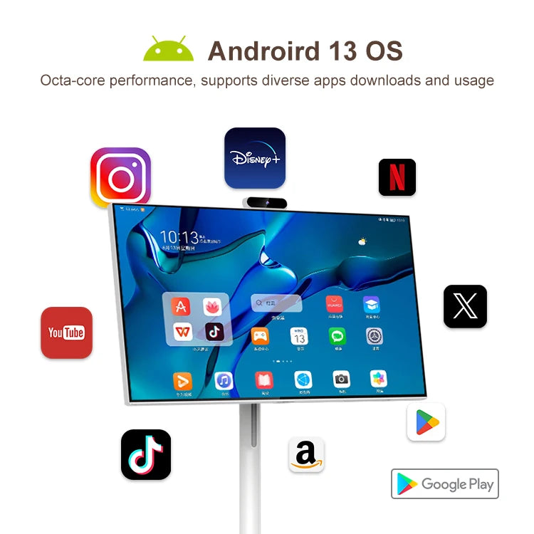 Interactive 21.5 Inch Mobile Tablet Smart Tv Monitor Lcd 1080p Portable Touch Screen Rotating Tv For Fitness Kitchens