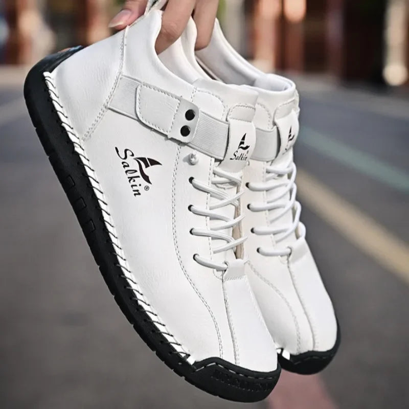 Winter New Men's Low-top Ankle Boots High Quality Hand-stitched Hook&loop Leather Casual Sneakers Classic Man Shoes Plus Size 48