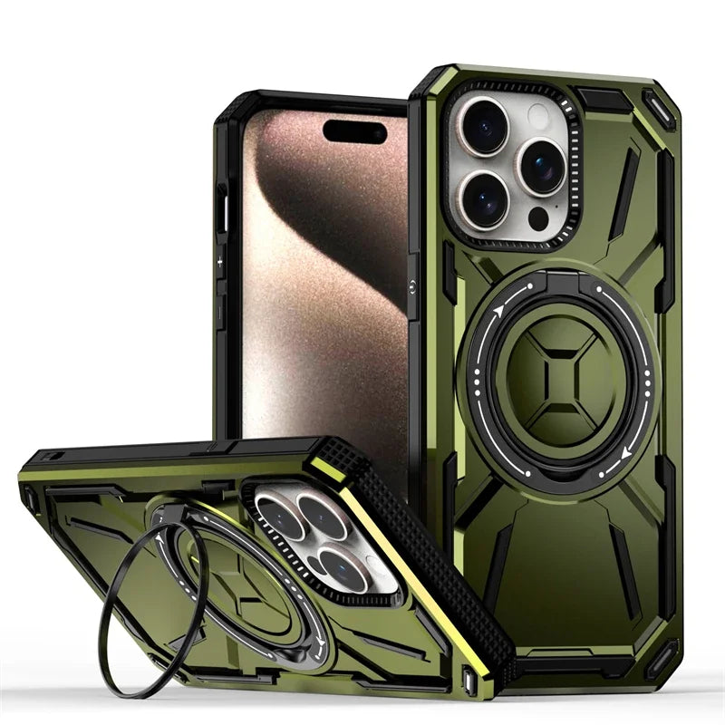 Luxury 360 ° Rotating Metal Ring Bracket Armor Magnetic Suction Protective Case for iPhone 16 15 14 13 12 11 Pro Max Plus case