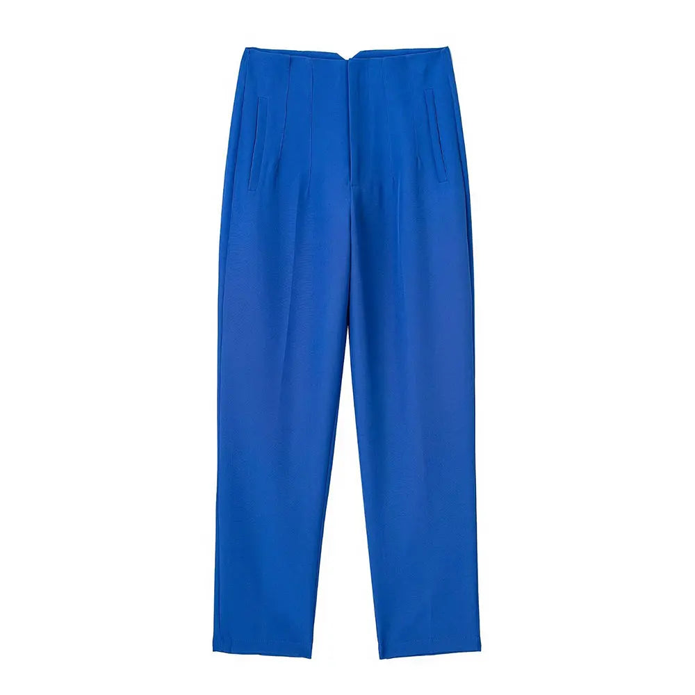 DUOPERI Women Fashion Solid Basic High Waist Trousers Chic Female Office Lady Casual Business Workwear Long Pant