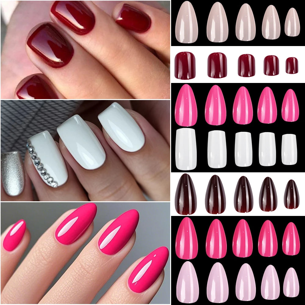 120Pcs Red Short Square Fake Nails Summer Glossy Full Cover Press on Nailtip Acrylic False Fingertip for Women Mother's Day Gift