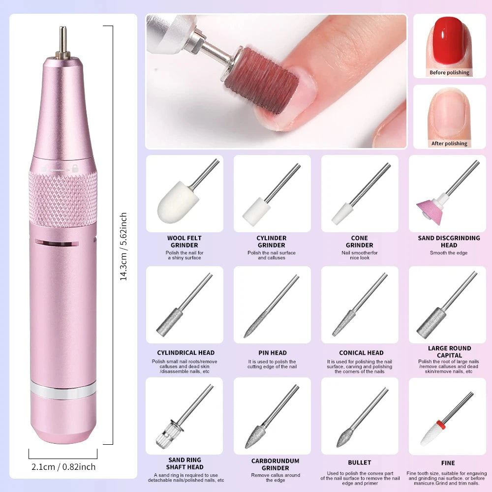 35000RPM Electric Nail Polisher - Professional Gel Nails Care, Rechargeable Portable Nail File Manicure Tool