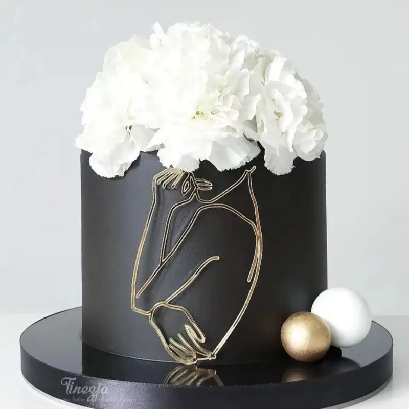 New Gold Portrait Happy Birthday Cake Topper Black Acrylic Abstract Art Boys Girls Party Cake Topper Baby Shower Girl Decoration