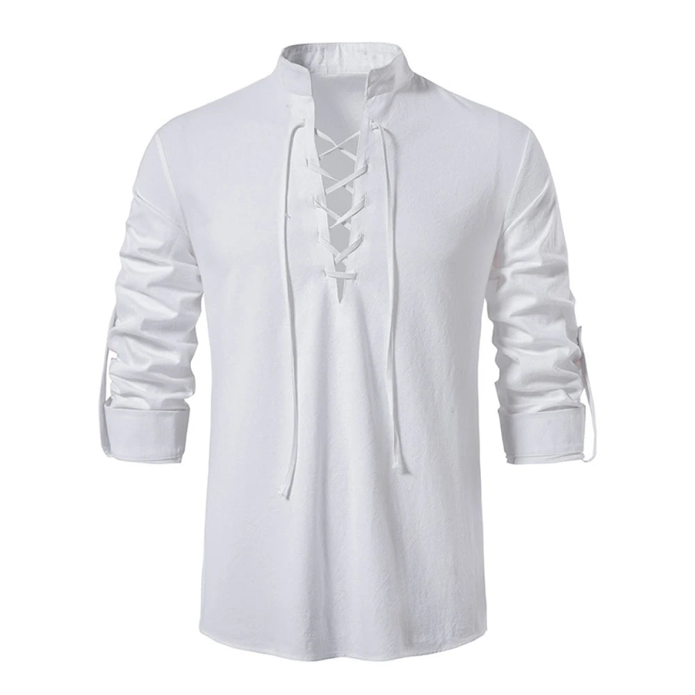 New Men's Casual Blouse Cotton Linen Shirt Tops Long Sleeve Tee Shirt Spring Autumn Slanted Placket Vintage Yoga Shirts