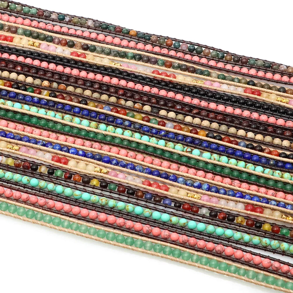 Natural Stone Bohemian Wrap Bead Bracelet Lapis Lazuli 2 Strands Multilayer Leather Rope Woven Bangle For Women Men Jewelry Gift