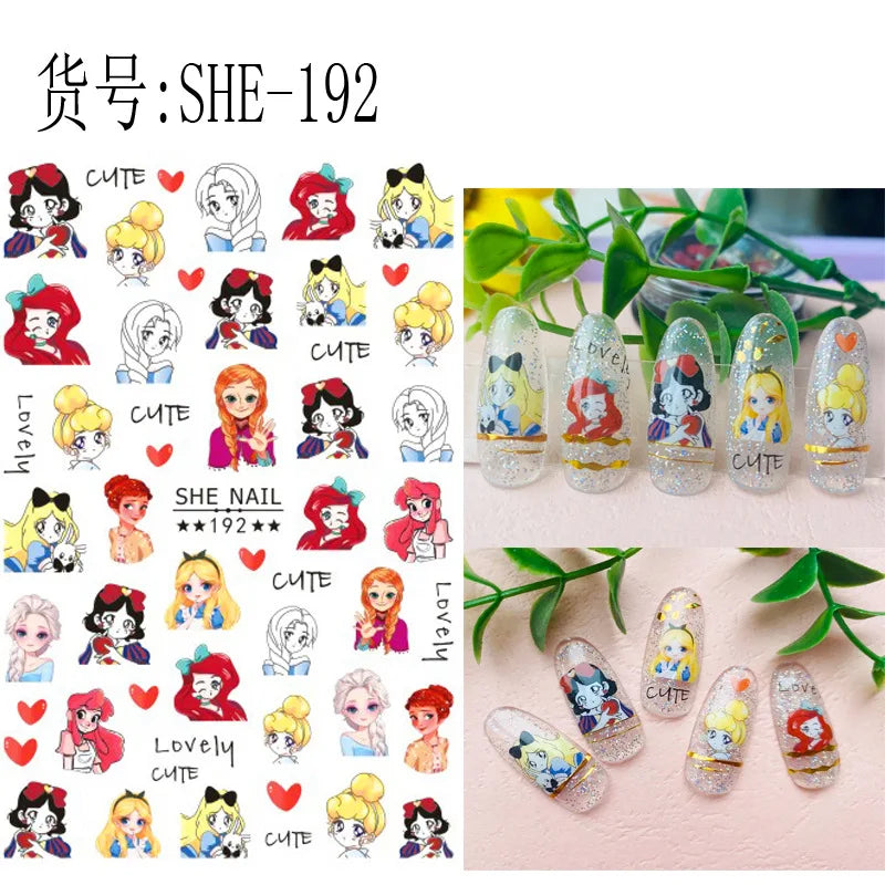 Disney Cartoon Adhesive Nail Stickers Nail Decorative Decals Nail Sliders Stitch Mickey 3D Stickers Press on Nails
