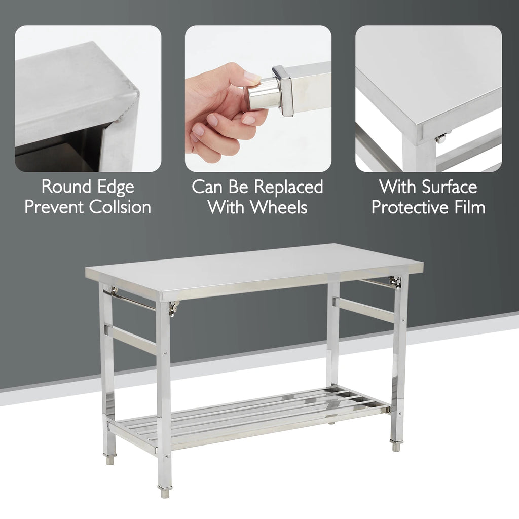 Stainless Steel Prep Table, Commercial Heavy Duty Stainless Steel Folding Work Table, Stainless Steel , Outdoor Cooking Table