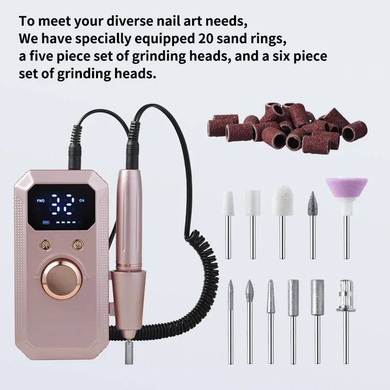 32-Speed Electric Nail Drill Machine with Digital Display & Reversible Rotation for Manicure/Pedicure, Professional Rose Gold Na