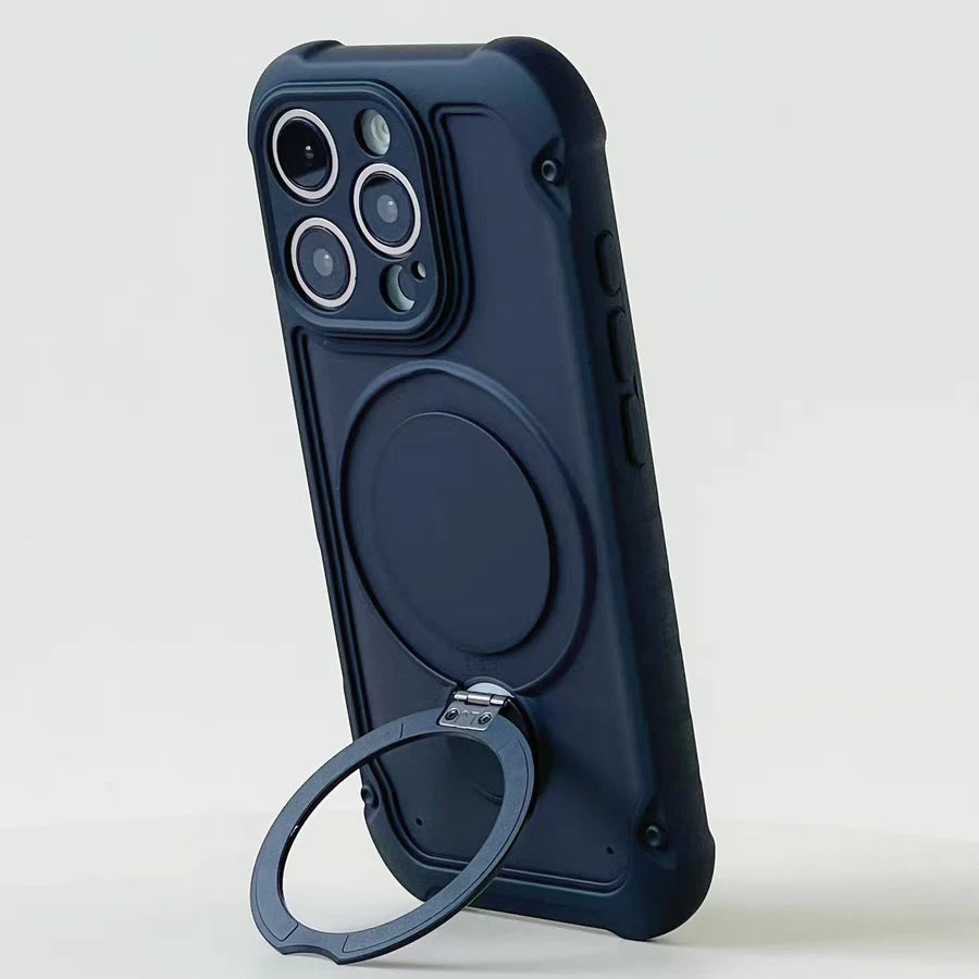 for Magsafe 360° Rotation Metal Stand Phone Case for iPhone 17 12 13 14 15 16 Pro Max 17Pro Airbag Shockproof Matte Pc Cover