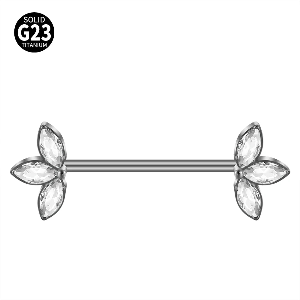 1/2PCS Heart Nipple Piercing Titanium CZ Crystal Sexy Leaf Nipple Shield Ring Nails Barbell Body Pierced Jewelry Chest Decor 16G