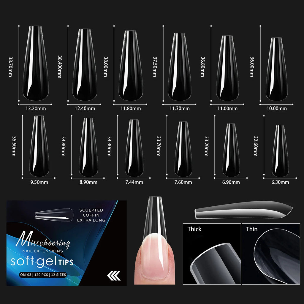 120/140pcs Almond Stiletto False Nail Tips Clear Soft Fake Nails Extension For Home DIY Nail Salon Manicure Press On Nails