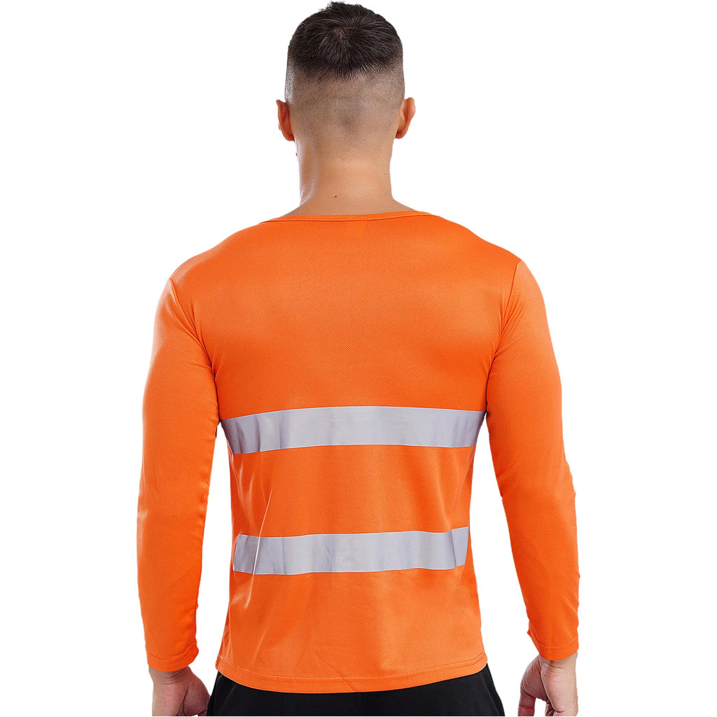 Mens T-shirt Moisture-Wicking Long Sleeves Reflective Safety Top for Volunteer Activities Social Service Cycling Workout Running