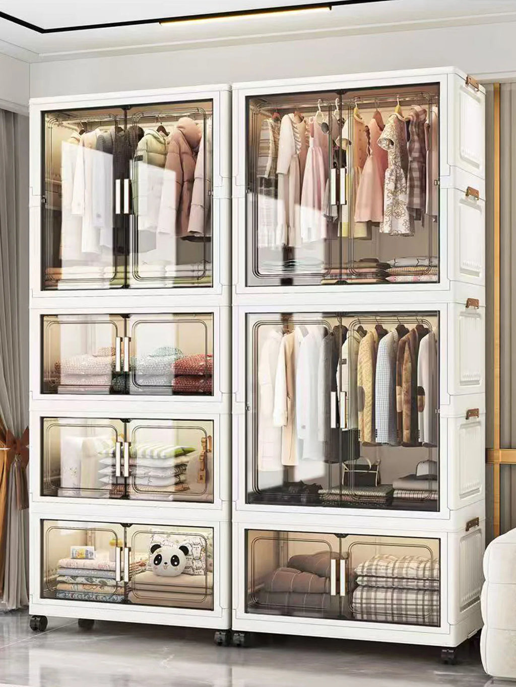 Multi-Functional Folding Storage Cabinet with Doors White/Black/Gray for Home Office Kitchen Bathroom Organizer